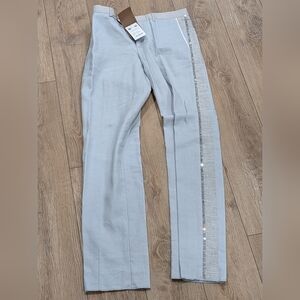 $2880 Mens Burberry Crystal Embroidered Linen Trousers Pebble Gray 48 US 32